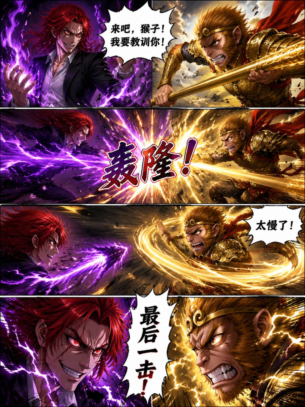 热血四格漫画战斗场景